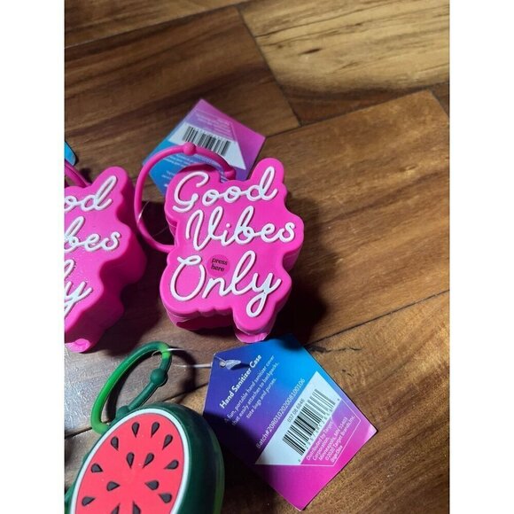 Lot of 6 hand sanitizer cases.  Good vibes only, hat, bag, watermelon - Picture 2 of 5
